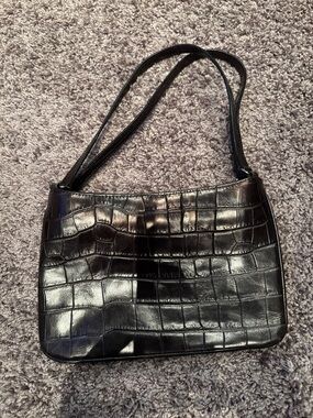 Ann Taylor Black Croc-Embossed Shoulder Bag